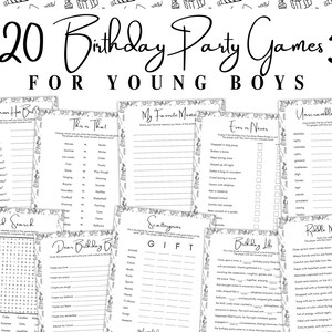 Black & White Birthday Party Games Boys 20 Pack Bundle Set Interactive Bday Games Kids Instant Digital Download Design Print Ages 1 And Up