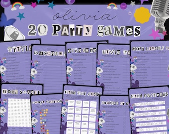 Olivia R Singer Themed Purple Sour Guts Party Fun Interaktives Zwanzig Digitales Spiele-Bundle für Livies Geburtstage Konzerte Sleepover-Aktivitäten