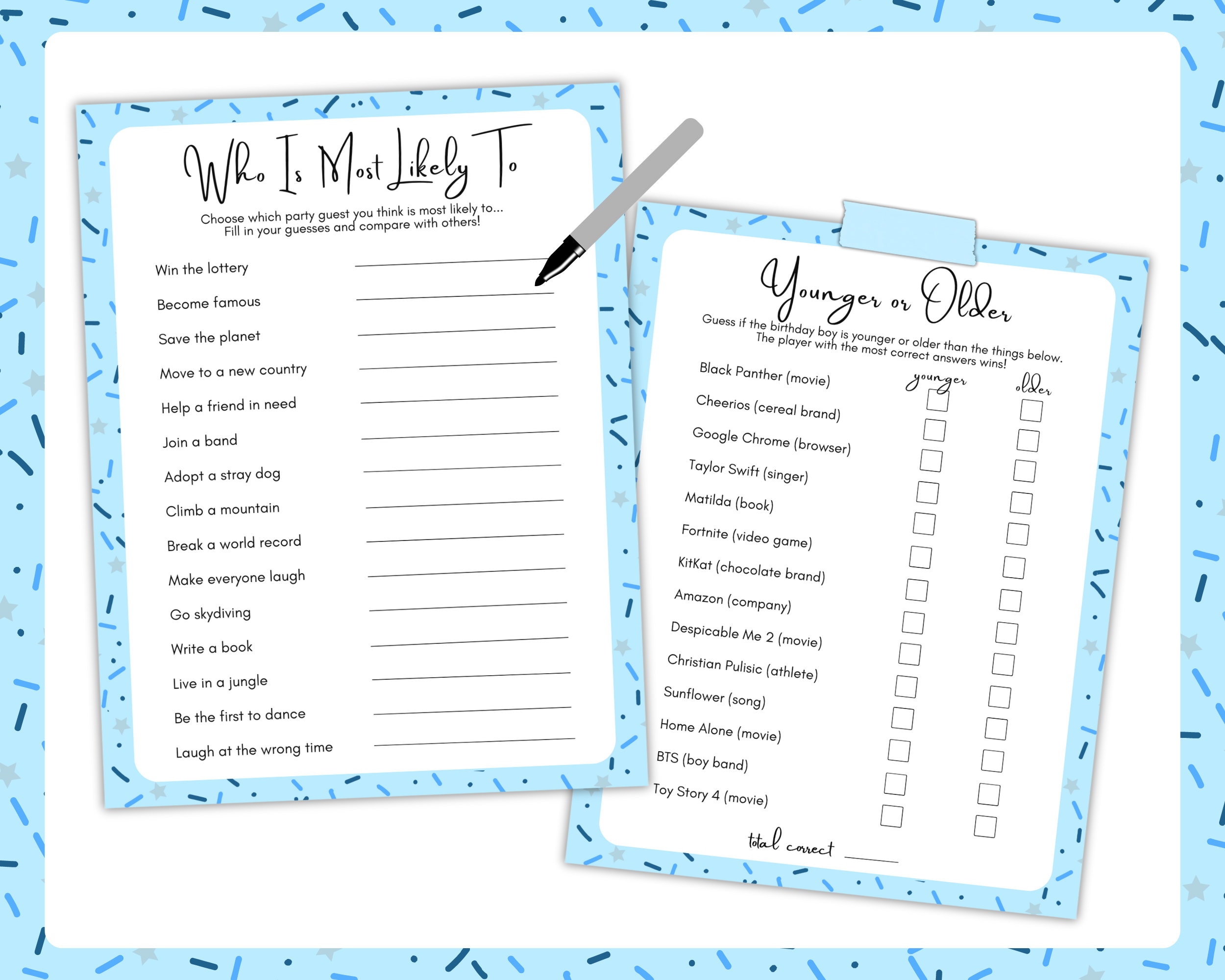 Boys Blue 20 Printable Party Games Pack Birthday Bundle Set Him