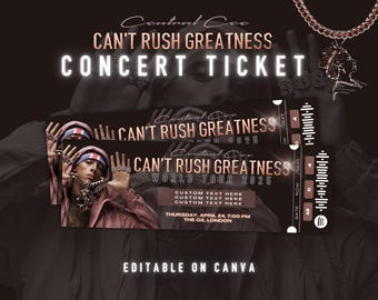 Entrada de concierto personalizable y editable para la gira mundial Can't Rush Greatness 2025 de Central Cee, regalo para evento, descarga digital, recuerdo, ejercicio de rap del Reino Unido