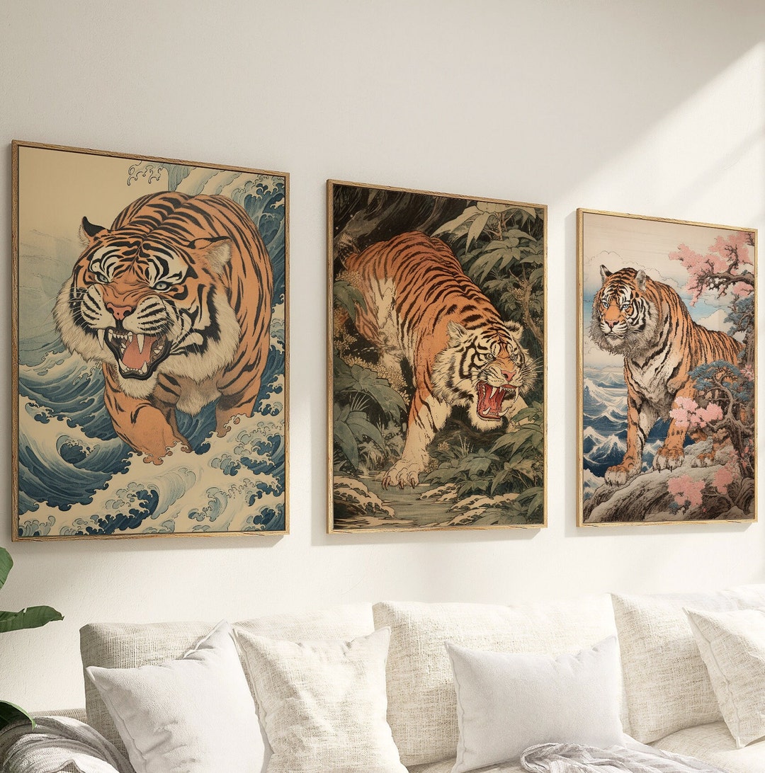 Set of 3 Vintage Tiger Art Japanese Art Japanese Print Etsy
