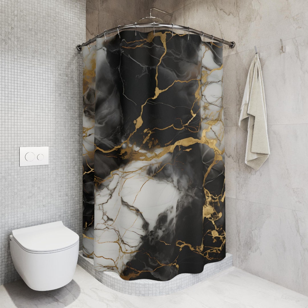 Black White And Gold Shower Curtainnull