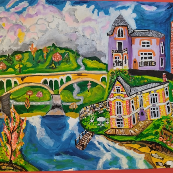 peinture fantastique huile automne pont