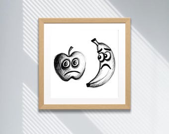 Lámina artística de frutas tristes y surrealistas: Decoración melancólica para el hogar (descarga digital)