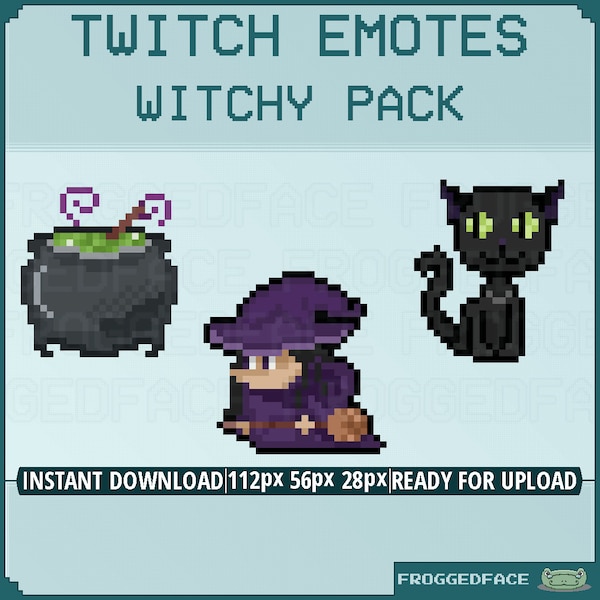 Twitch Emotes - Witch themed pack. Cute low-res Spooky Emotes for streamers and discord