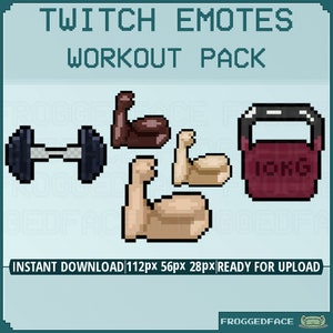 Twitch Emotes - Exercise themed pack! Cute low-res Workout emotes for streamers and discord - Dumbbells, flexing, kettlebell