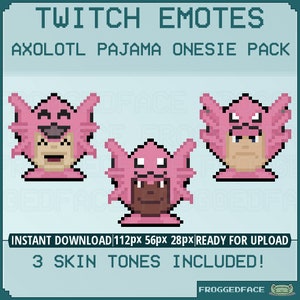 Twitch Emotes - Axolotl Pajama Onesie Emoji Pack - Multiple Skin Tones & Emotions!