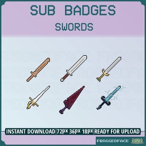 Twitch Subscriber Badges - Cute Pixel Art Swords!