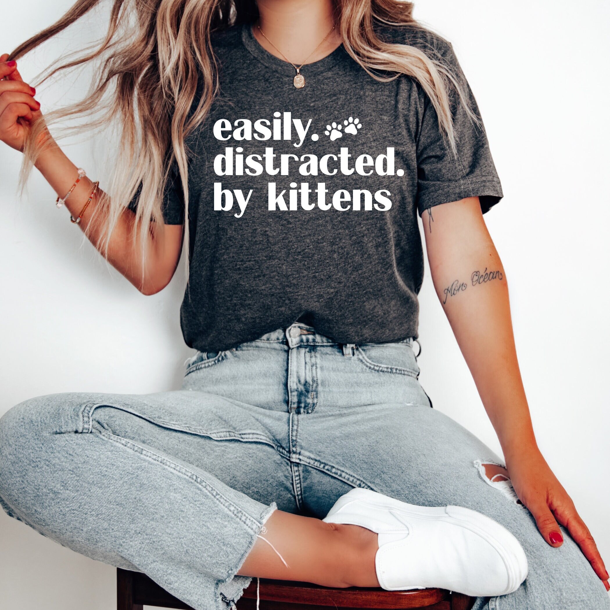 Easily distracted by kittens shirt, Animal Lover Shirt, Kitten Mom Gifts, Fur Mama Shirt, Cute Cat Shirt, Crazy Cat Woman Tee, Cat Mom Shirt