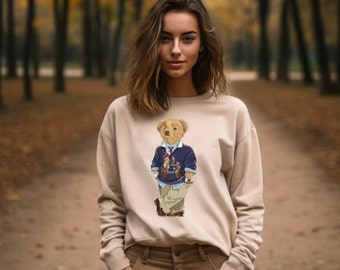 Polo unisexe décontracté col rond sweat-shirt marron clair, ours élégant, pull animal, chemise pour amoureux des ours sweat-shirt d'hiver ours en peluche, ours fantaisie