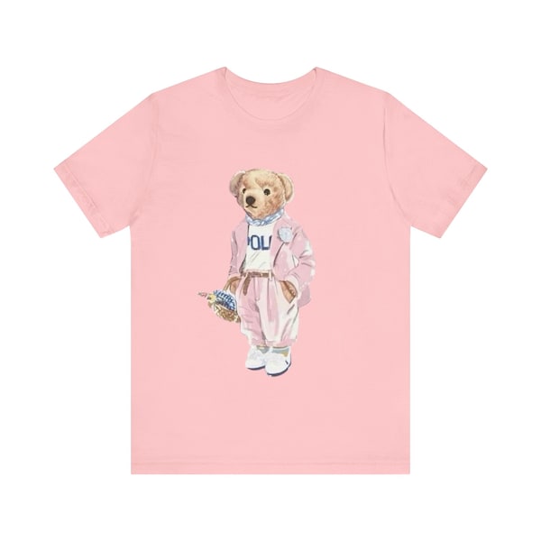 Unisex Spring Polo Bear Crewneck Pink T- Shirt, Farmers Marker Bear Tee, Animal Sweater, Bear Lover Shirt  Sweatshirt Teddy Bear, Pink Bear