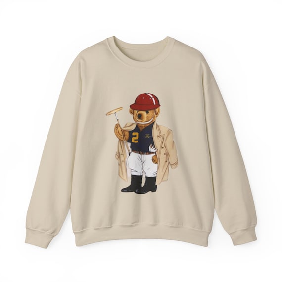 Unisex Sports Polo Bear Crewneck Tan Sweatshirt, Stylish