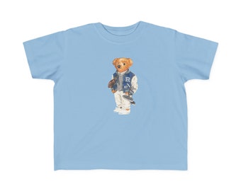 T-shirt bleu Polo Bear pour tout-petit T-shirt à manches courtes de football universitaire preppy, T-shirt, ours élégant, chemise pour amoureux des ours