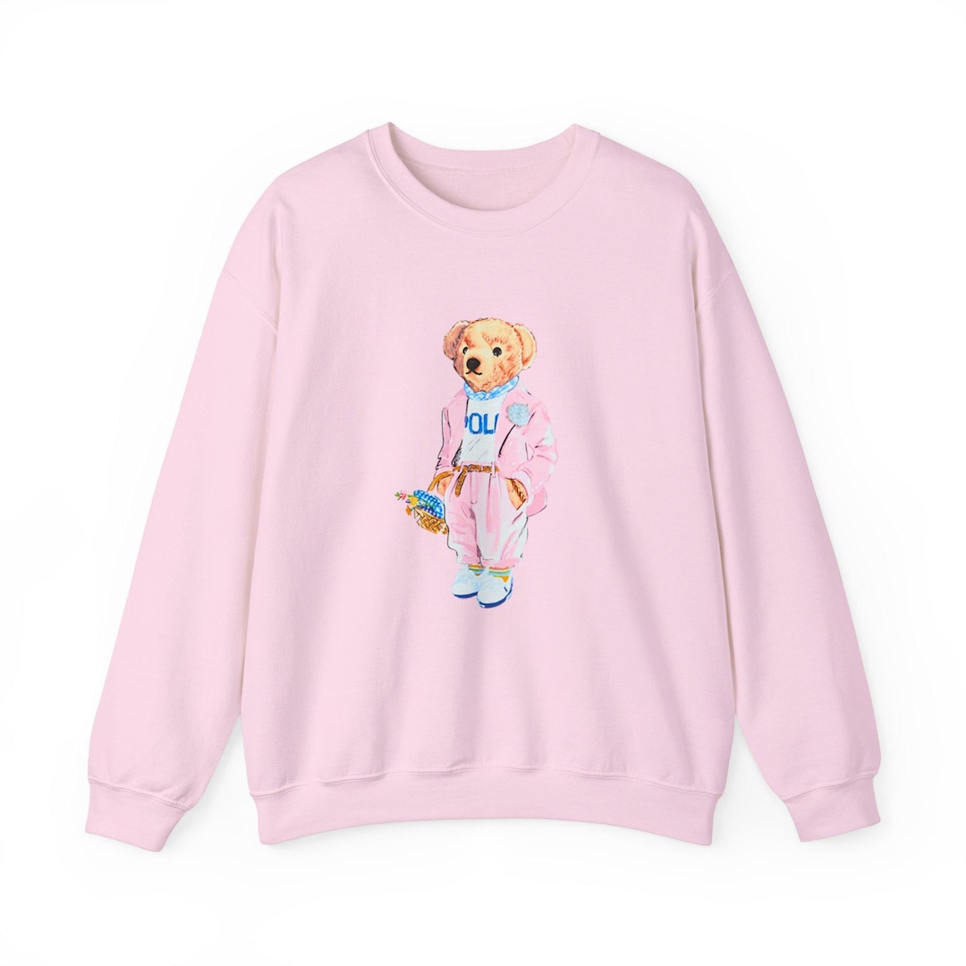 Unisex Spring Polo Bear Crewneck Pink Sweatshirt, Farmers