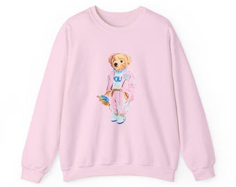 Unisex Spring Polo Bear Crewneck Pink Sweatshirt, Farmers