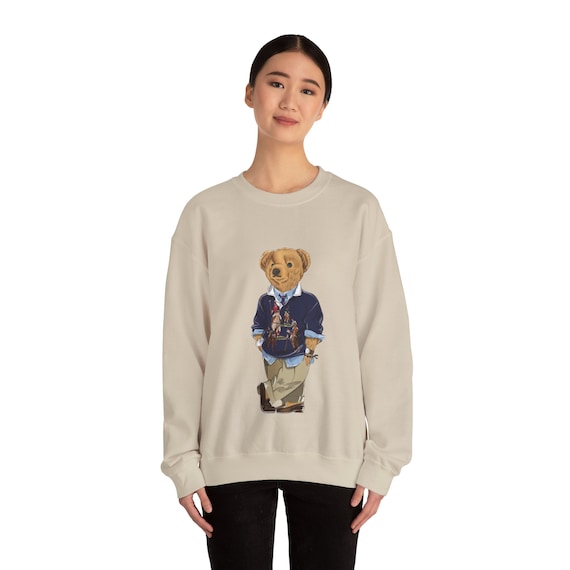 Unisex Casual Polo Bear Crewneck Tan Sweatshirt Stylish Bear Animal Sweater Bear Lover Shirt Winter Sweatshirt Teddy Bear Fancy Bear Etsy