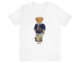 Unisex Casual Polo Bear Crewneck White Jersey Short Sleeve