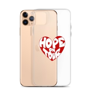 Coque transparente K-Pop Hope On Tour en coeur rouge avec de la place pour les cartes photo pour iPhone®