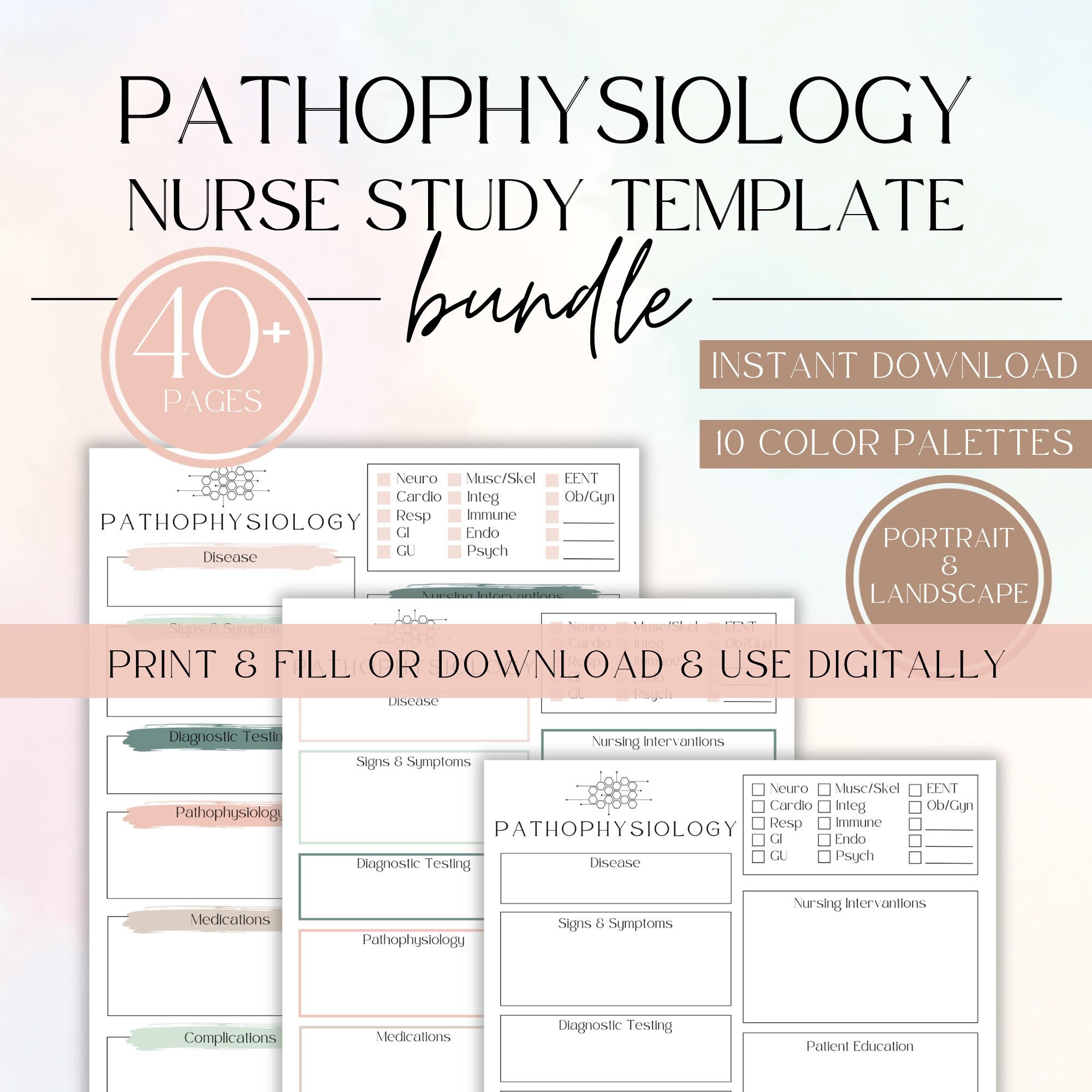 Pathophysiology Template, Nursing School Printable, Fillable, NCLEX Study Guide, Disease Notes, Nursing Study Guide, Nursing Notes Template