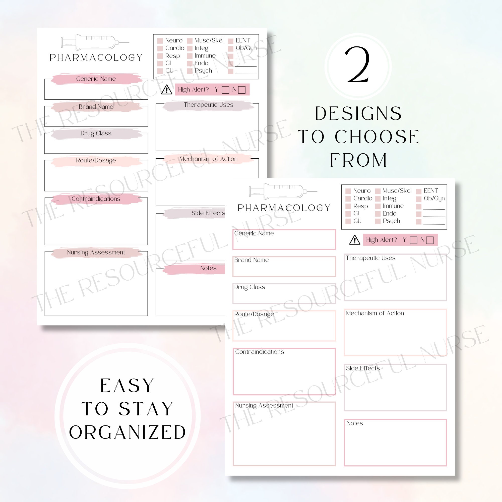 Pharmacology Template, Nursing School Printable, Fillable, NCLEX Study ...