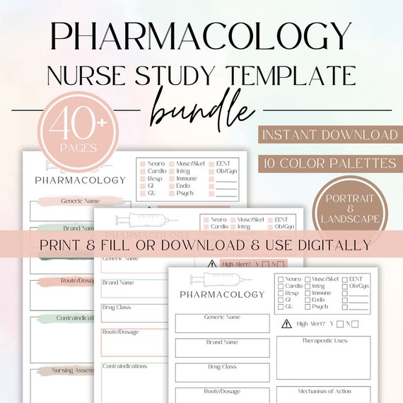 Pharmacology Template, Nursing School Printable, Fillable, NCLEX Study Guide, Nursing Student, Nursing Study Guide, Nursing Notes Template