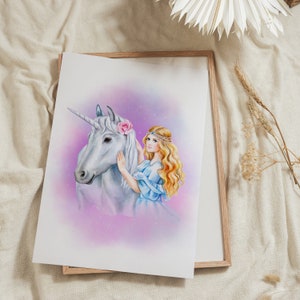 Magical Princess and Unicorn Wall Art - Fairytale Pink Nursery Decor - Printable Artwork for Baby Girl&#39;s Room - Digital DOWNLOAD