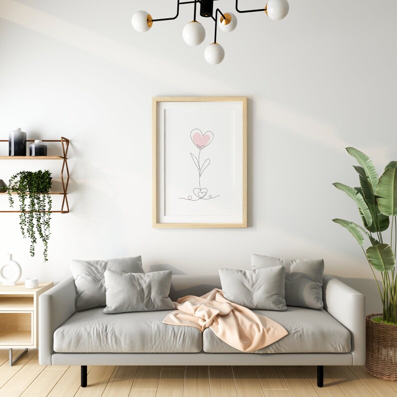 Heart Art Print Digital Download, Minimalist Love Line Wall Art, Master Bedroom Wall Hanging