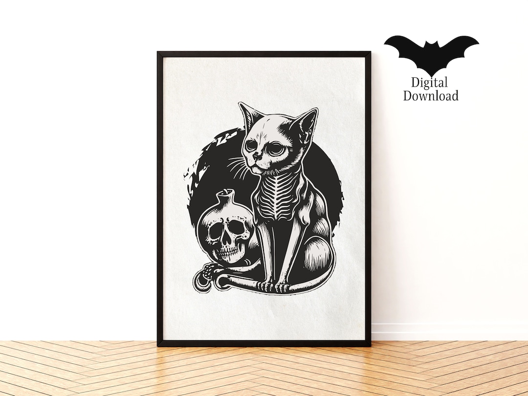 Black Cat Art Print Witch Cat Wall Decor Printable Halloween - Etsy