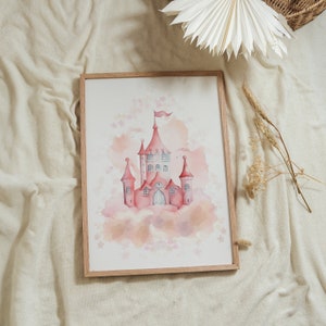 Cinderellas Castle Wall Art - Fairytale Princess Print - Dreamy Nursery Room Decor - Pastel Pink Printable Poster - Digital DOWNLOAD