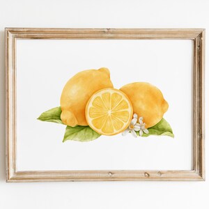 Citroenbotanische print, Sunny Citrus-muurdecoratie, instant keukenkunstwerk, vrolijk digitaal cadeau housewarming
