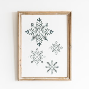 Printable Nordic Snowflakes Wall Art, Minimalist Winter Wonderland Print, Christmas Holiday Poster, Digital Download