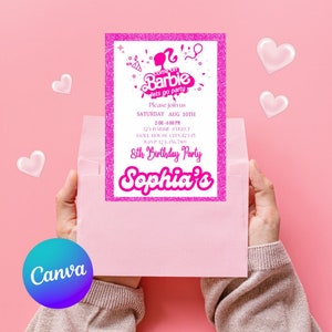 Doll Party Invitation, Doll Birthday Party, Hot Pink Birthday Party Invitation, Pink Doll Birthday Invitation, Doll Invitation