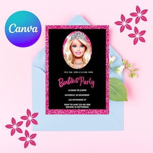 Doll Party Invitation, Doll Birthday Party, Hot Pink Birthday Party Invitation, Pink Doll Birthday Invitation, Doll Invitation