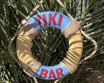 Vintage Tiki Bar Life Ring Sign | Nautical Coastal Wall Decor