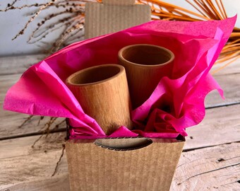 Handcrafted Bamboo Shot Cups (Set of 2) – Natural Tropical Drinkware, Sustainable Barware