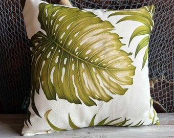 Housse de coussin hawaïenne en tissu d'écorce Ohana blanche | Impression d'île tropicale | Taie d'oreiller style enveloppe