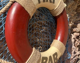 Vintage Tiki Bar Life Ring Sign Red | Nautical Coastal Wall Decor