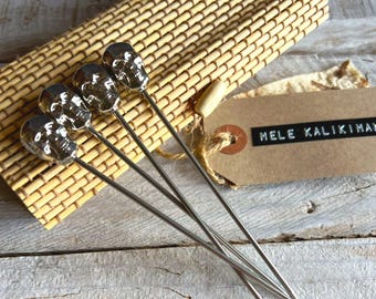 Tiki Skull Cocktail Picks Silver | Stainless Steel Garnish Set in Bamboo Box