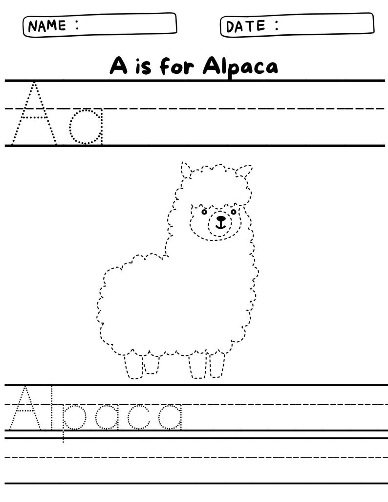 Alphabet Animal Tracing Coloring Page - Etsy UK