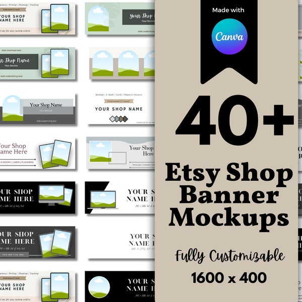 Etsy Shop Banner Mockups, Professional shop banners, Canva Etsy shop kit, Etsy branding, Etsy banner template, banner bundle