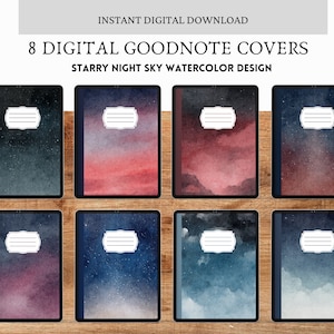 8 Digital Notebook Covers, Minimalistic, Aesthetic Digital Cover, Night Sky Watercolor Notebook Cover, Digital Planner, GoodNotes, Journal