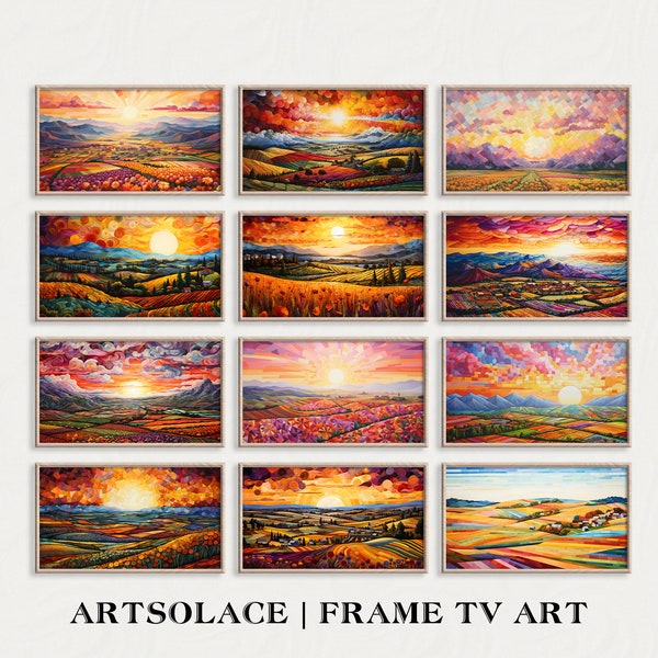Samsung The Frame TV Art SET | 12er Set Sonnenuntergang im Patchwork Stil | tv Kunst  sofortige Download Kunst | 4K Kunst DIGITALER Download