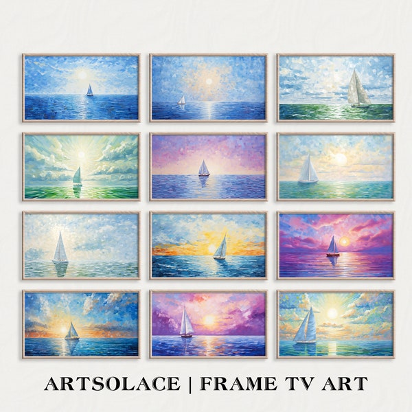 Samsung The Frame TV Art SET | 12 wunderschöne Segelboote im Mosaikstil | tv Kunst  sofortige Download Kunst | 4K Kunst DIGITALER Download