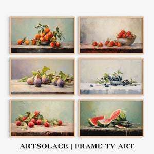 TV KUNST Frame Sommer Früchte Stillleben Pastell Ölgemälde blau rot orange lila Digital Download  Kunstwerk Samsung Rahmen Wohnzimmer Deko