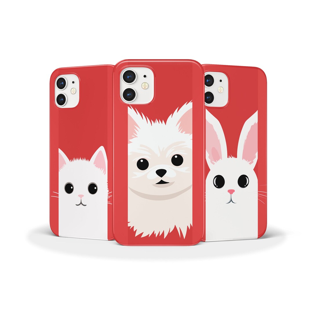 Red Minimalistic Cute Pet Case for iPhone 15 Pro, iPhone 14 Pro, Samsung S22, Pixel 7, Cat Dog