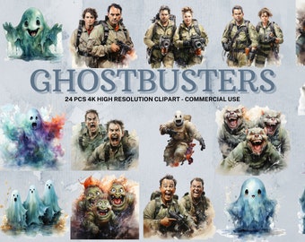 Ghostbuster SVG PNG Collection | Watercolor Ghostbuster Clipart | Instant Download | 24 High Quality PNG