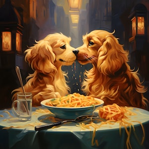 Conjunto de imágenes prediseñadas de La dama y el vagabundo, 25 Arte animal, Perros amantes imprimibles