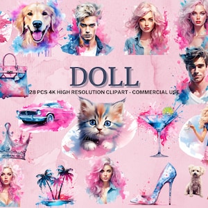 Watercolor Fashion Doll Clipart: SVG PNG Bundle (Digital Download)