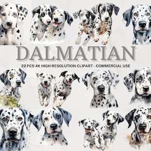 Dalmatian Clipart Set, 22 Watercolor Dalmatian Bundle, Watercolor Dog Clipart
