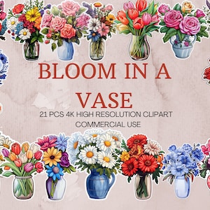 Vase of Flowers SVG Collection | Watercolor Vase of Flowers Clipart | Flowers PNG | Flowers Sticker | Instant Download | 25 High Quality PNG